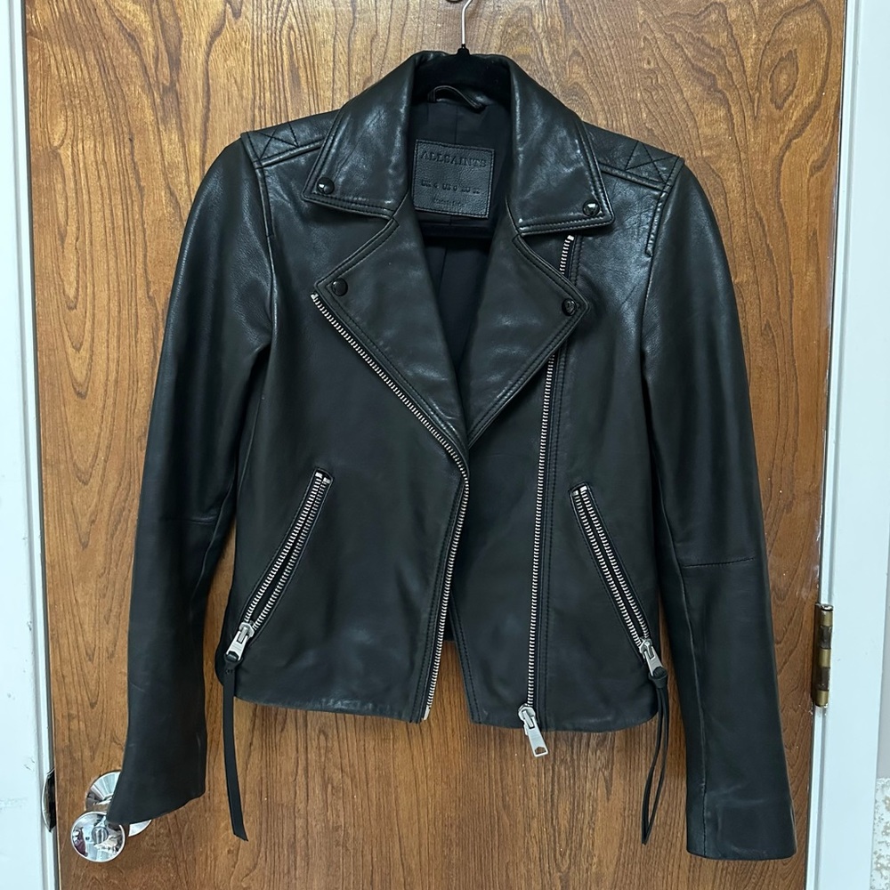 AllSaints Dalby Black Leather Jacket Lamb Leather